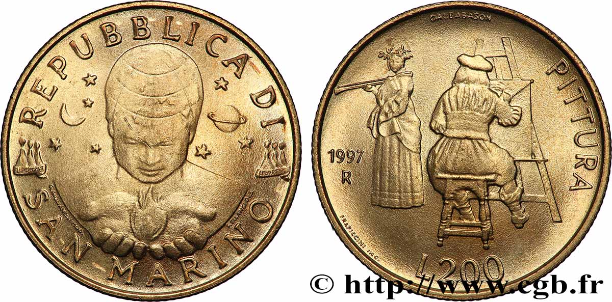 SAN MARINO 200 Lire enfant de l’univers / l’atelier du peintre Jan Vermeer 1997 Rome - R SPL