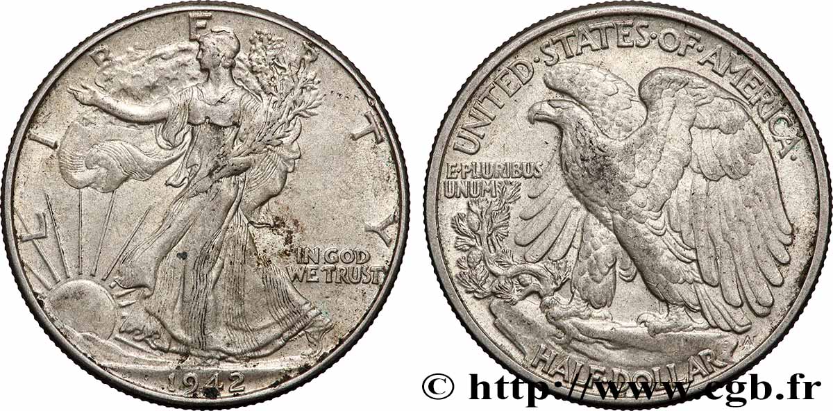 ÉTATS-UNIS D AMÉRIQUE 1/2 Dollar Walking Liberty 1942 Philadelphie TTB