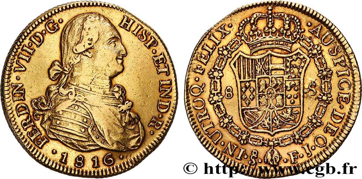CHILE - FERDINAND VII 8 Escudos 1816 Santiago VF/XF