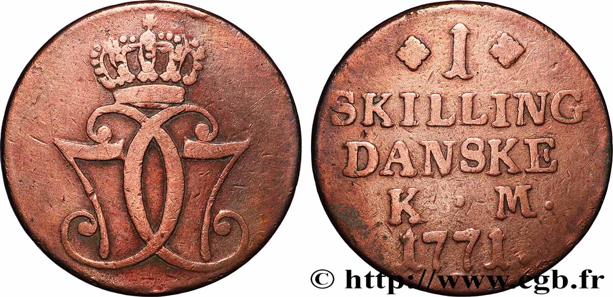 DÄNEMARK 1 Skilling Christian VII 1771 Copenhague fSS