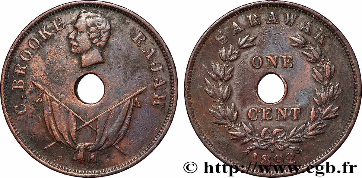 SARAWAK 1 Cent Sarawak C. Brooke 1892 Heaton q.BB