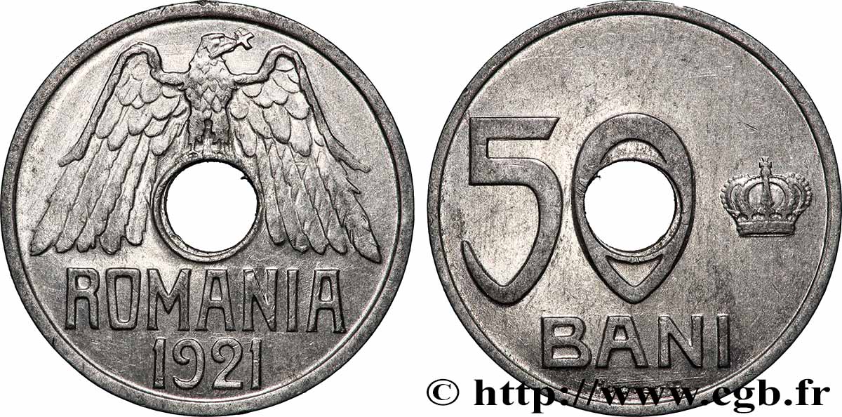 ROUMANIE 50 Bani Ferdinand Ier 1921 Huguenin, Le Locle, Suisse SUP