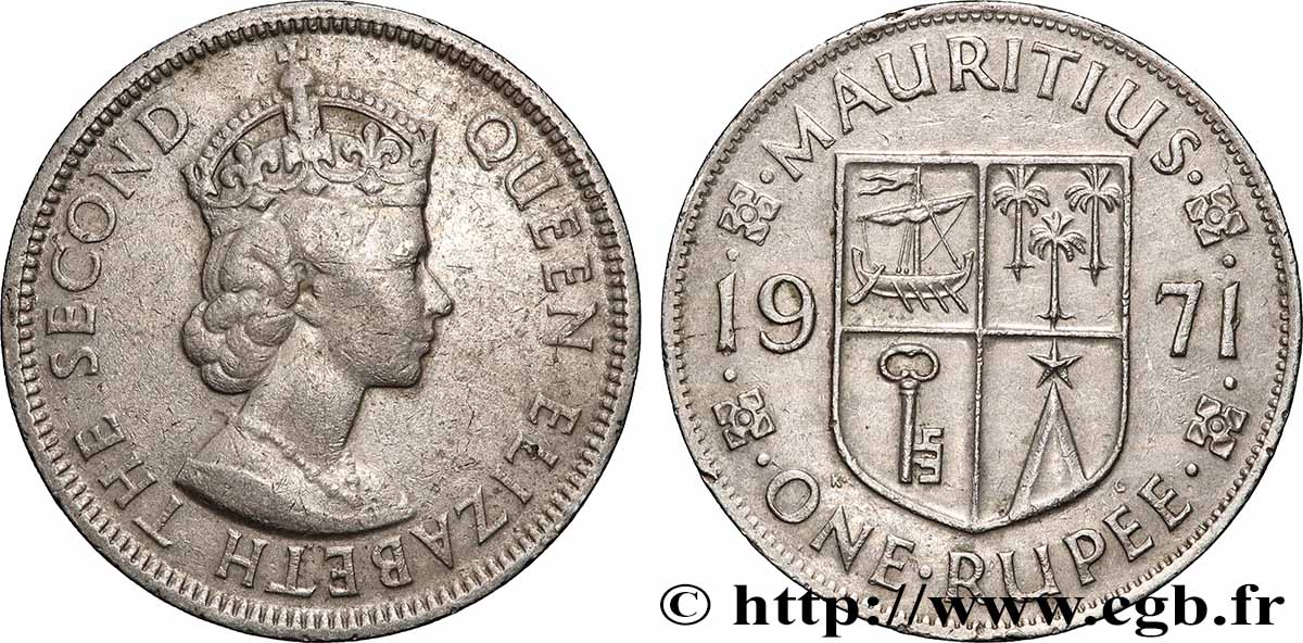 ISLA MAURICIO 1 Rupee (Roupie) Élisabeth II 1971 Royal Mint Llantrisant MBC