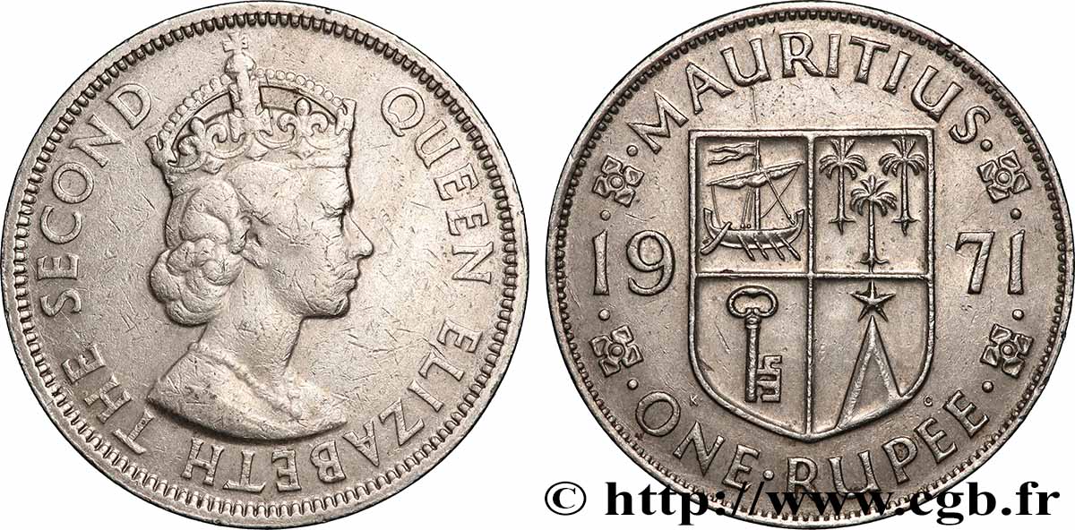 ÎLE MAURICE 1 Rupee (Roupie) Élisabeth II 1971 Royal Mint Llantrisant TTB