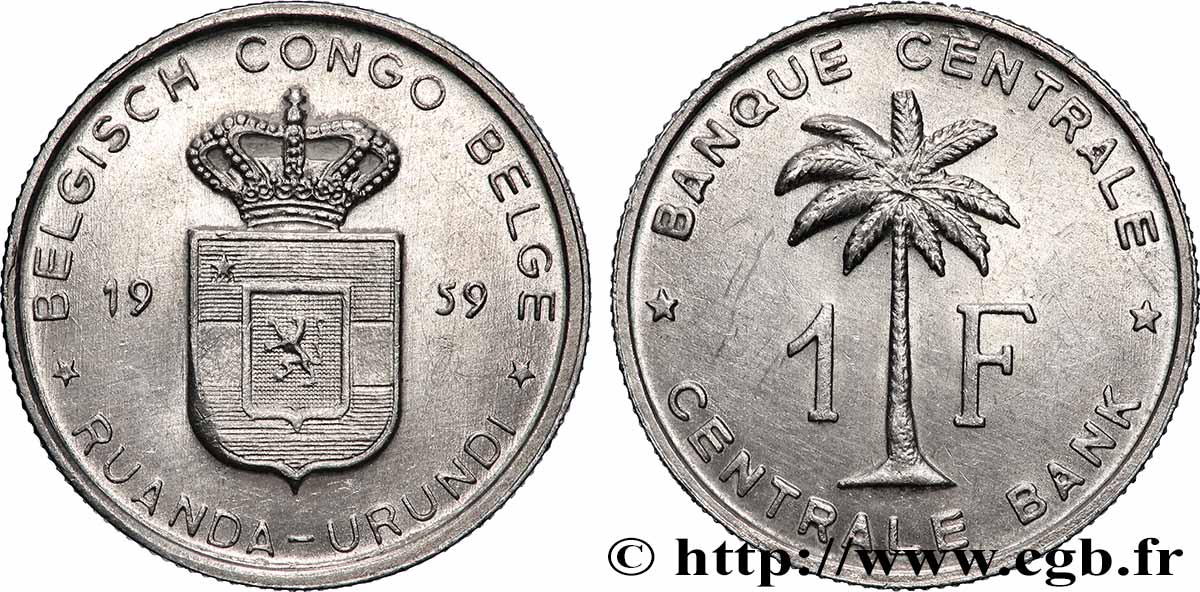 CONGO BELGA 1 Franc Banque Centrale Congo Belge-Ruanda-Urundi 1959 Bruxelles SPL