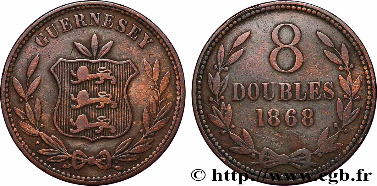 GUERNSEY 8 Doubles armes du baillage de Guernesey 1868 Heaton q.BB