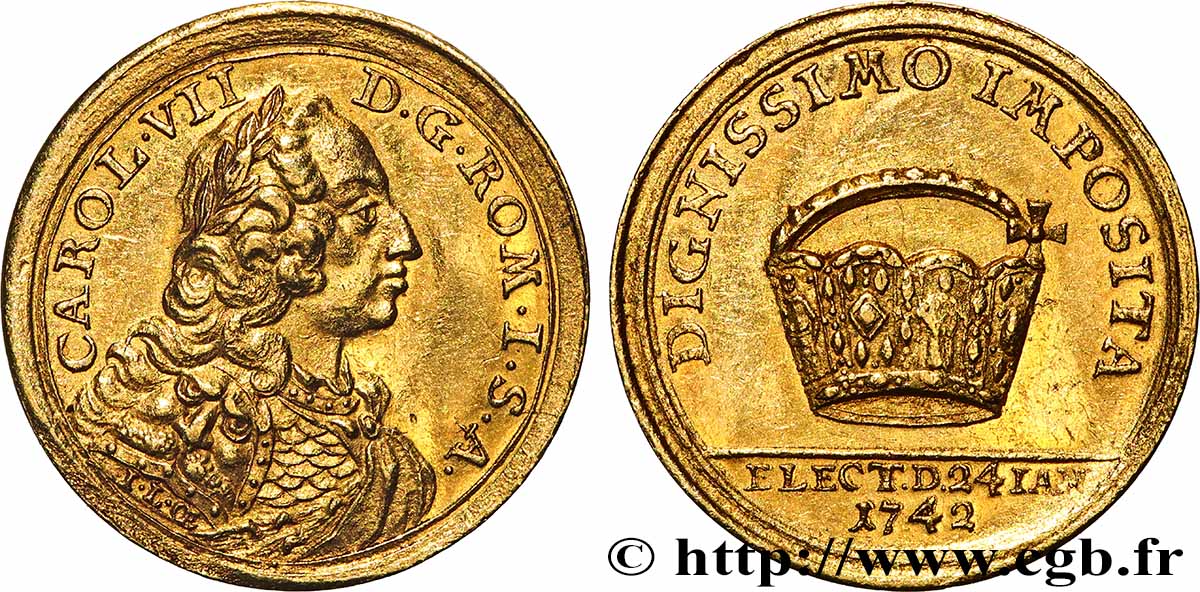 GERMANIA - LIBERA CITTA DE FRANCOFORTE 1 Ducat Couronnement de Charles VII, empereur du Saint-Empire Romain 1742 SPL/q.SPL