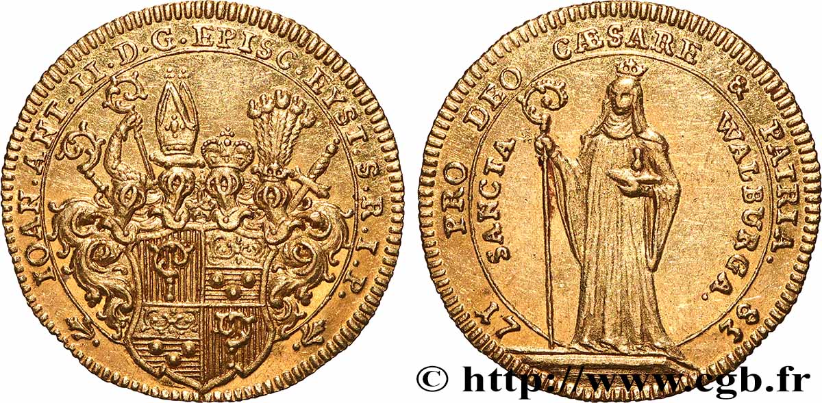 ALLEMAGNE - PRINCIPAUTÉ ÉPISCOPALE D EICHSTÄTT - JOHANN ANTON II 1 Ducat Jean-Antoine II de Freyberg 1738 Nuremberg TTB+