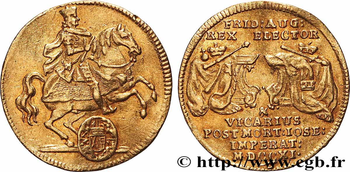 GERMANY – DUCHY OF ELECTORAL SAXONY – ALBERTINE LINE – FREDERIC AUGUSTE I 1 Ducat 1711 Dresde XF