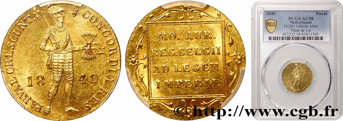 PAESI BASSI Ducat d or au chevalier 1840 SPL58 PCGS