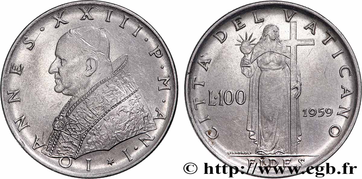 VATICAN AND PAPAL STATES 100 Lire Jean XXIII an I 1959 Rome AU