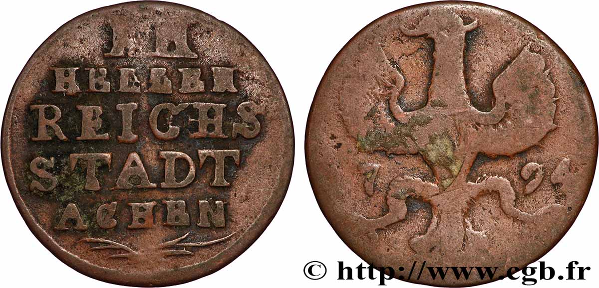 GERMANIA - AQUISGRANA 12 (XII) Heller ville de Aachen aigle 1794 MB