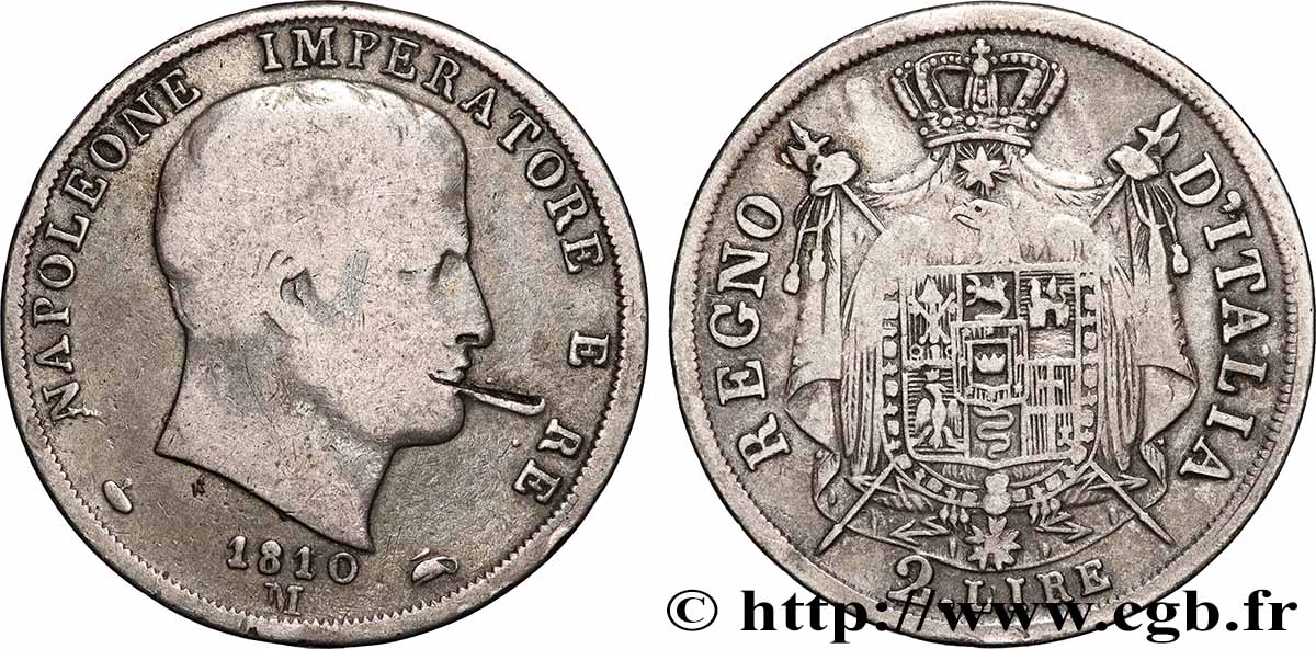 ITALIE - ROYAUME D ITALIE - NAPOLÉON Ier 2 Lire 1810 Milan TB+