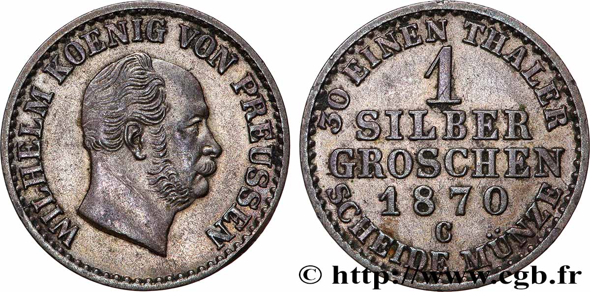 ALLEMAGNE - PRUSSE 1 Silbergroschen Guillaume Ier 1870 Francfort - C TTB+