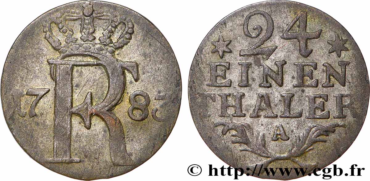 DEUTSCHLAND - PREUßEN 1/24 Thaler Royaume de Prusse monogramme de Frédéric II 1783 Berlin fSS