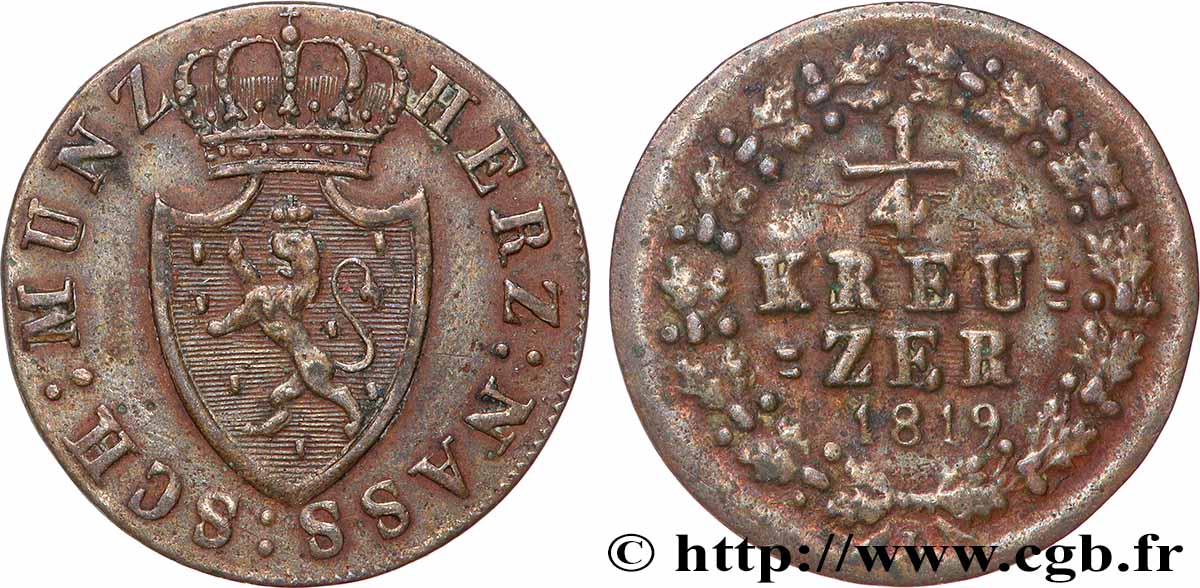 DEUTSCHLAND - NASSAU 1/4 Kreuzer 1819 SS