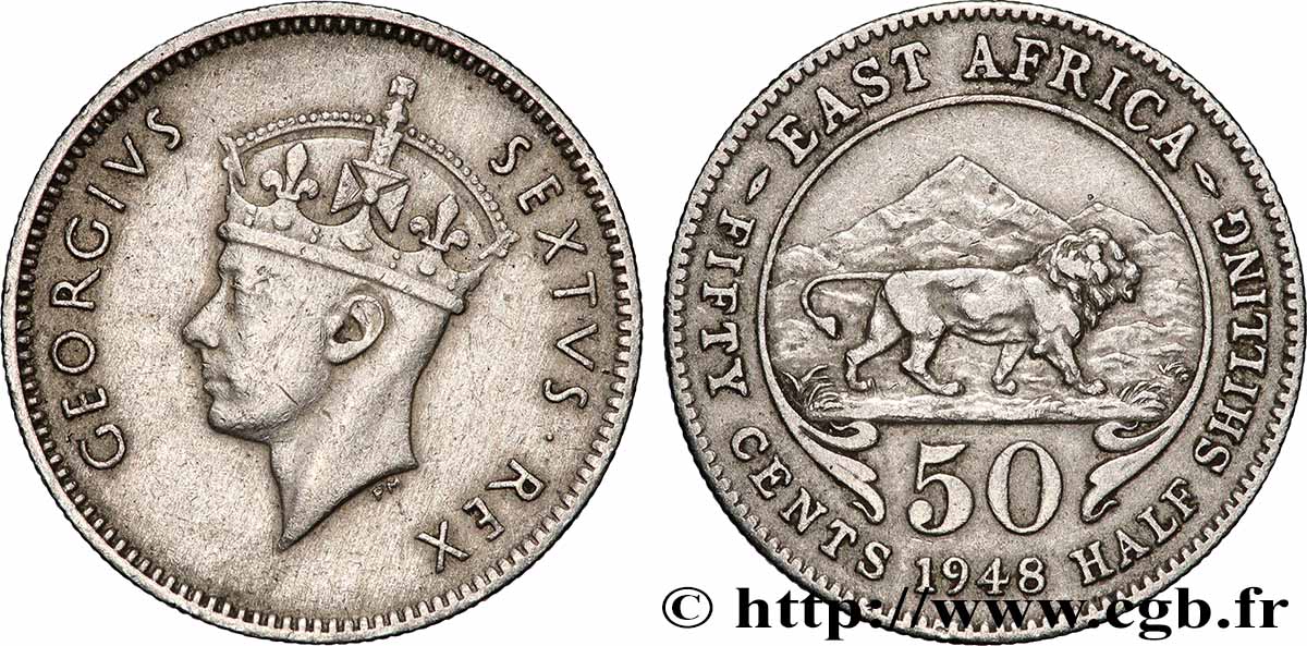 AFRICA DI L EST BRITANNICA 50 Cents (1/2 Shilling) Georges VI 1948 Londres q.SPL
