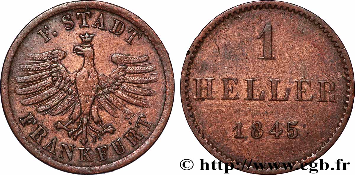 GERMANIA - LIBERA CITTA DE FRANCOFORTE 1 Heller ville libre de Francfort aigle 1845 q.BB