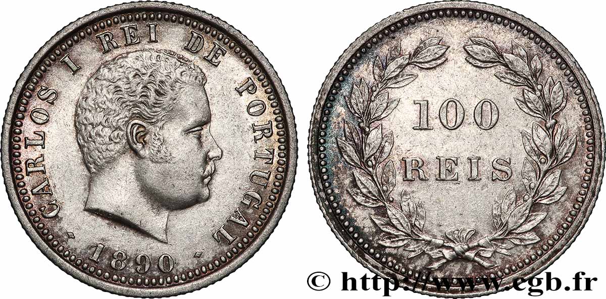 PORTUGAL - ROYAUME DU PORTUGAL - CHARLES Ier 100 Reis 1890 SUP