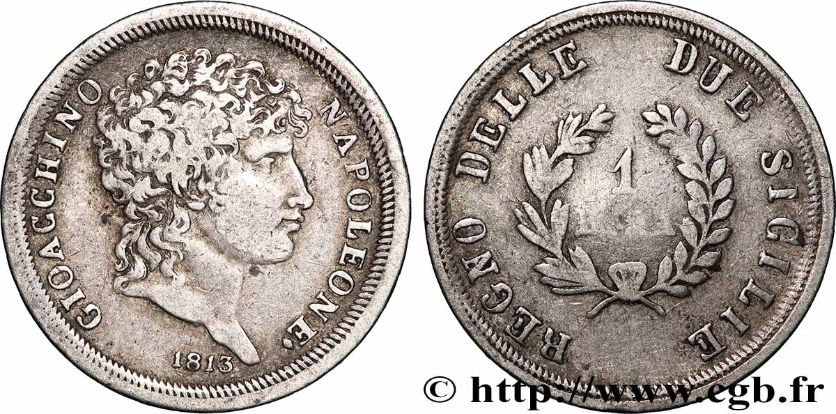 ITALY - KINGDOM OF THE TWO SICILIES - JOACHIM MURAT 1 Lira 1813 fSS