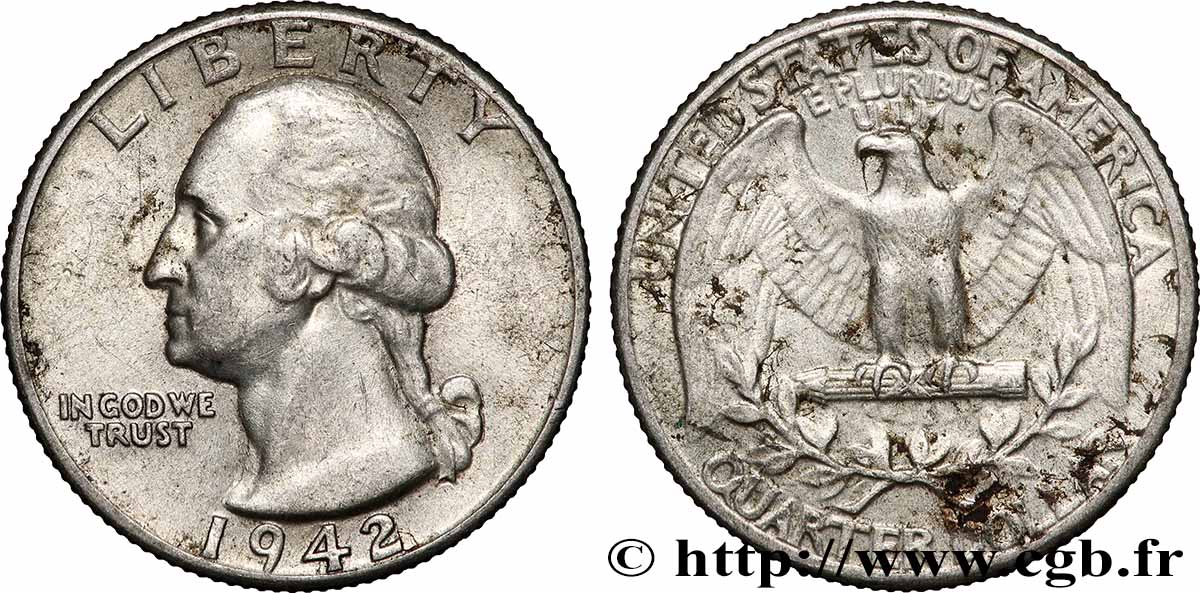 VEREINIGTE STAATEN VON AMERIKA 1/4 Dollar Georges Washington 1942 Philadelphie fSS