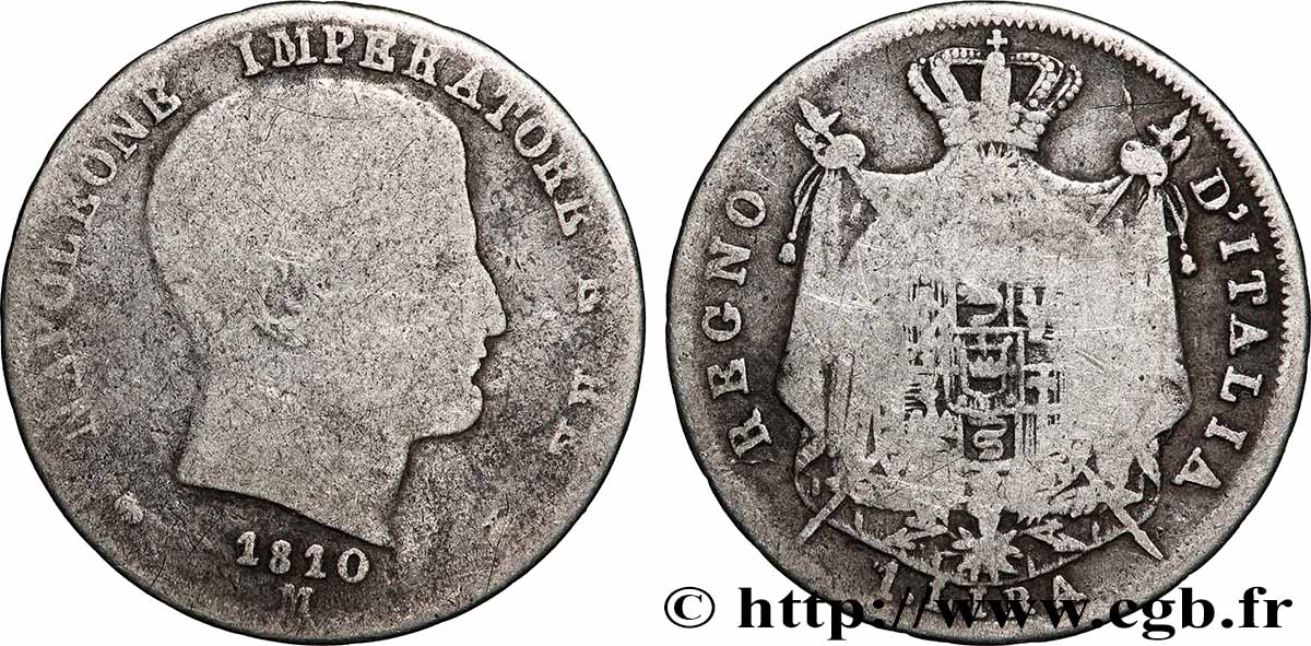 ITALIE - ROYAUME D ITALIE - NAPOLÉON Ier 1 Lira 1810 Milan TB
