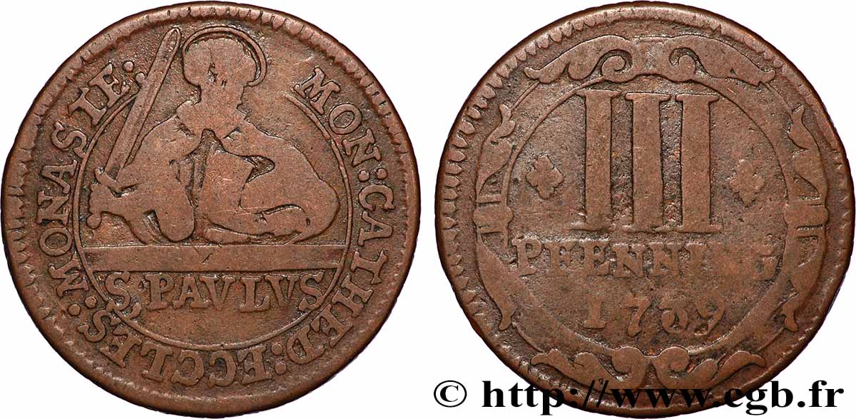 ALLEMAGNE - MUNSTER 3 Pfenning Chapitre de la Cathédrale de Munster 1759 TB