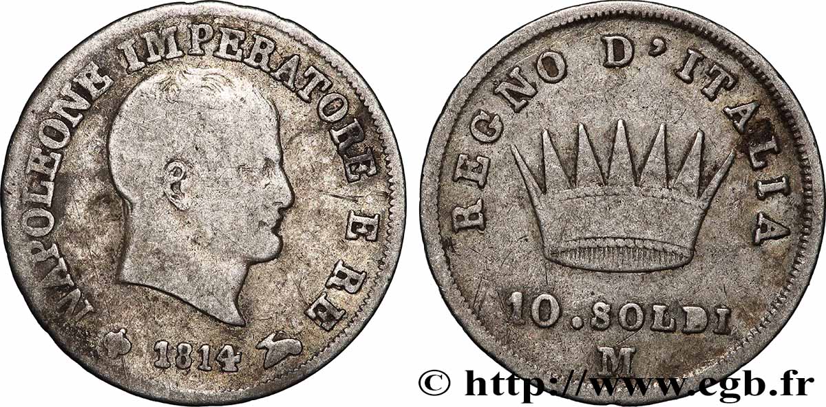ITALIE - ROYAUME D ITALIE - NAPOLÉON Ier 10 Soldi 1814 Milan TB+