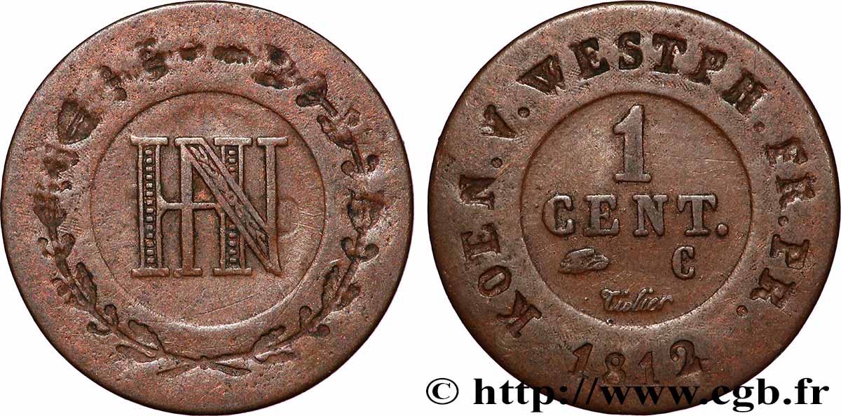 ALLEMAGNE - ROYAUME DE WESTPHALIE 1 Centime 1812 Cassel TTB