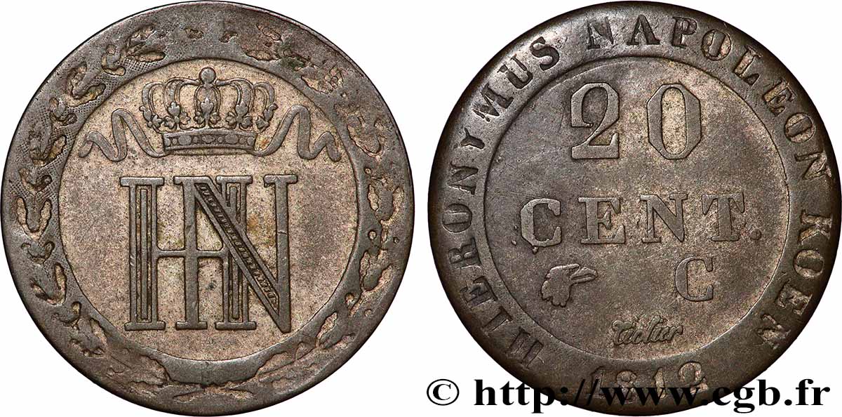 DEUTSCHLAND - KöNIGREICH WESTPHALEN 20 Cent. monogramme de Jérôme Napoléon 1812 Cassel - C fSS