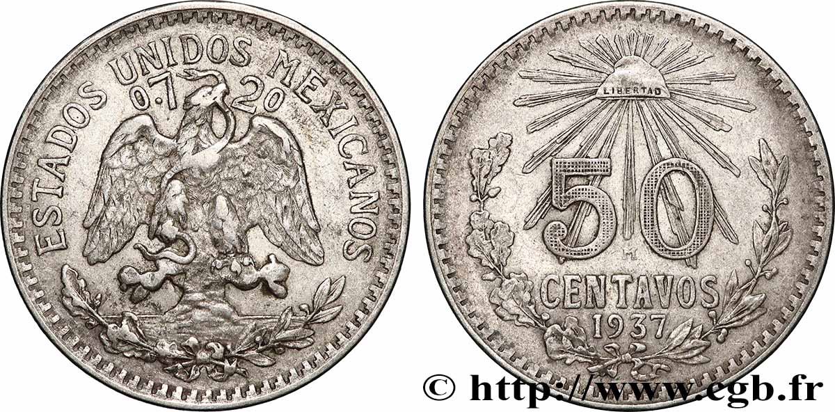 MEXIQUE 50 Centavos 1937 Mexico TTB