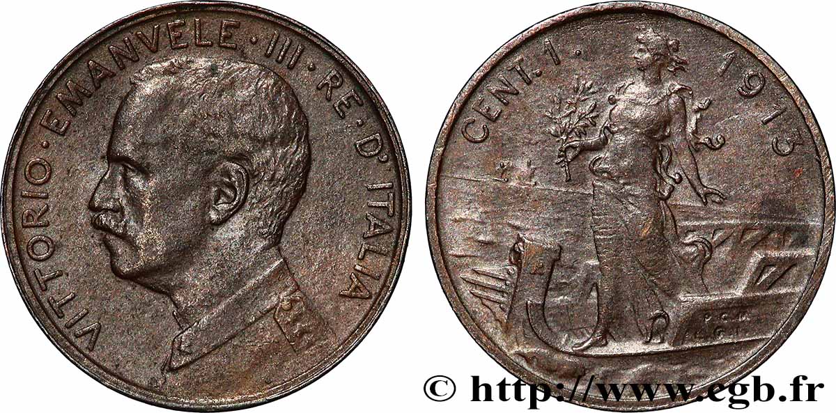 ITALY 1 Centesimo Victor Emmanuel III 1913 Rome - R AU
