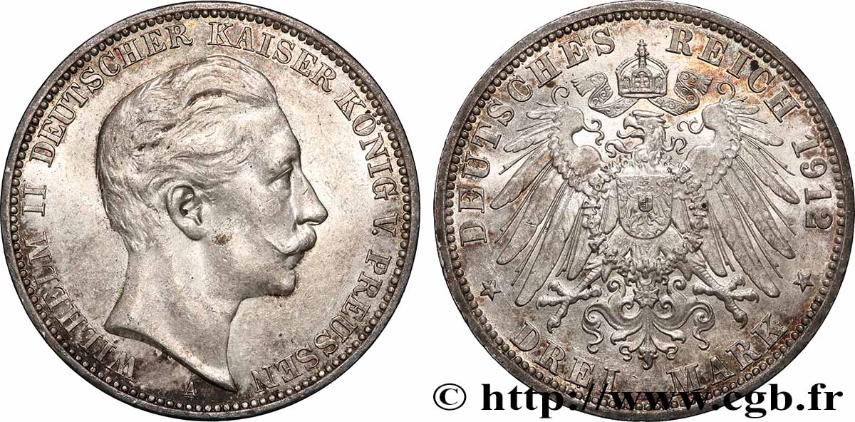 ALEMANIA - PRUSIA 3 Mark Guillaume II 1912 Berlin MBC+