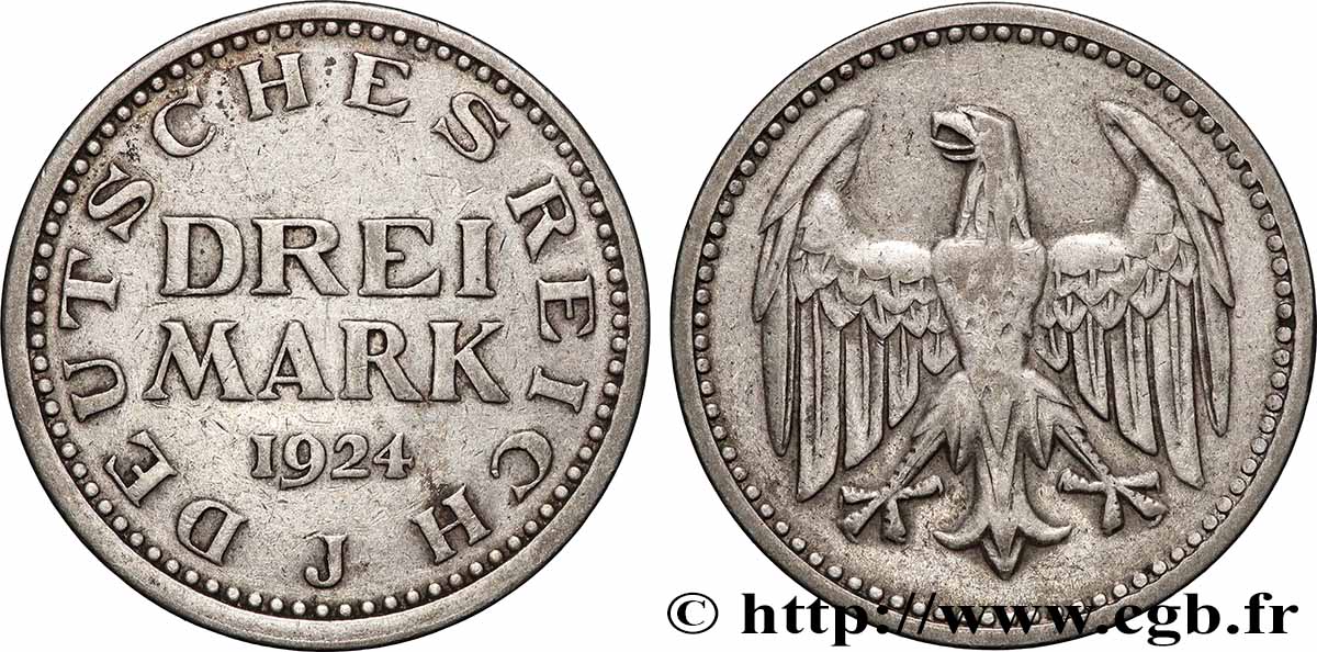 DEUTSCHLAND 3 Mark aigle 1924 Hambourg SS