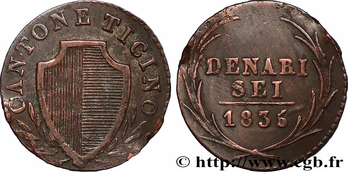 SUISSE - CANTON DU TESSIN 6 Denari - Canton du Tessin 1835 TB+