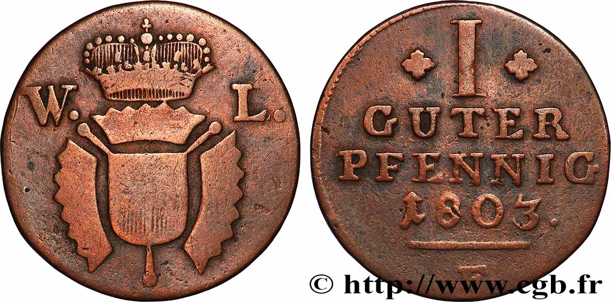 ALLEMAGNE - HESSE 1 Pfennig Hesse-Kassel frappe pour le comté de Schaumburg 1803 TB