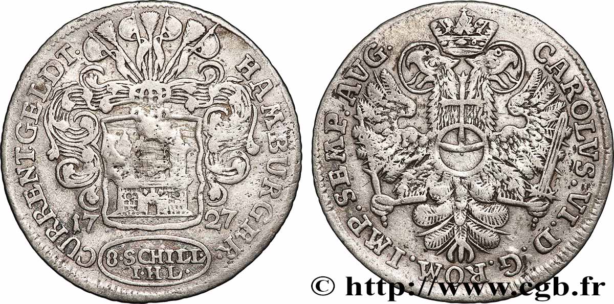 ALLEMAGNE - VILLE LIBRE DE HAMBOURG 8 Schilling 1727 Hambourg TB+