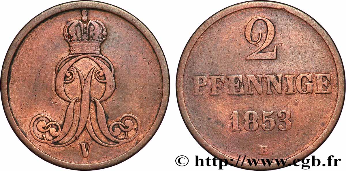 DEUTSCHLAND - HANNOVER 2 Pfennige George V 1853 Hanovre fSS
