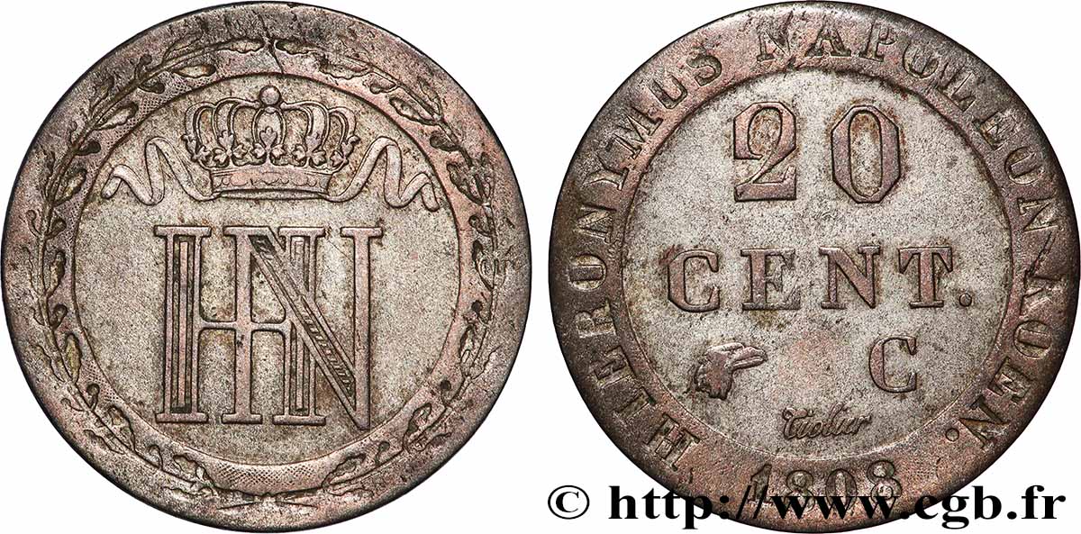 GERMANIA - REGNO DI WESTFALIA 20 Centimes 1808 Cassel q.BB