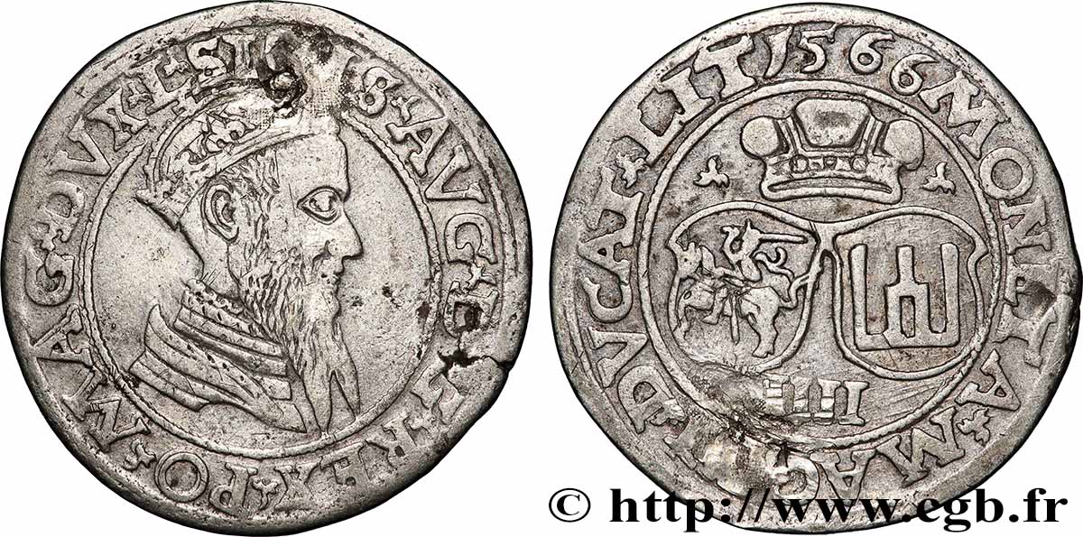 POLOGNE - ROYAUME DE POLOGNE - SIGISMOND II VASA Quatre groschen 1566 Marienburg fSS