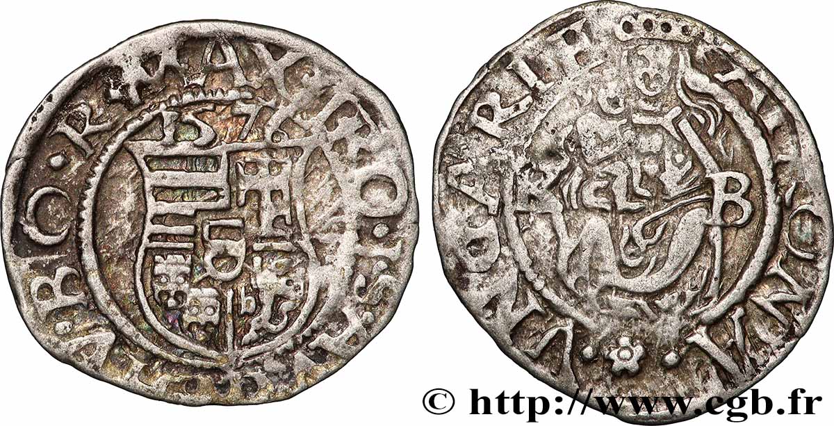 HONGRIE - ROYAUME DE HONGRIE - MAXIMILIEN II Denier 1576 Kremnitz TTB
