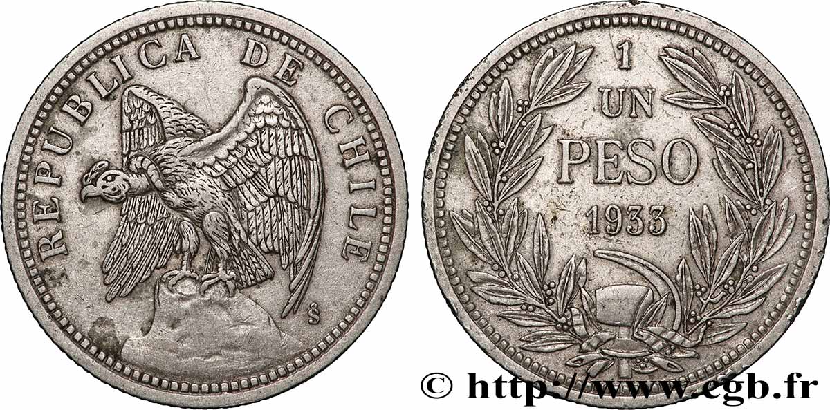 CHILI 1 Peso condor 1933 Santiago - S° TTB+