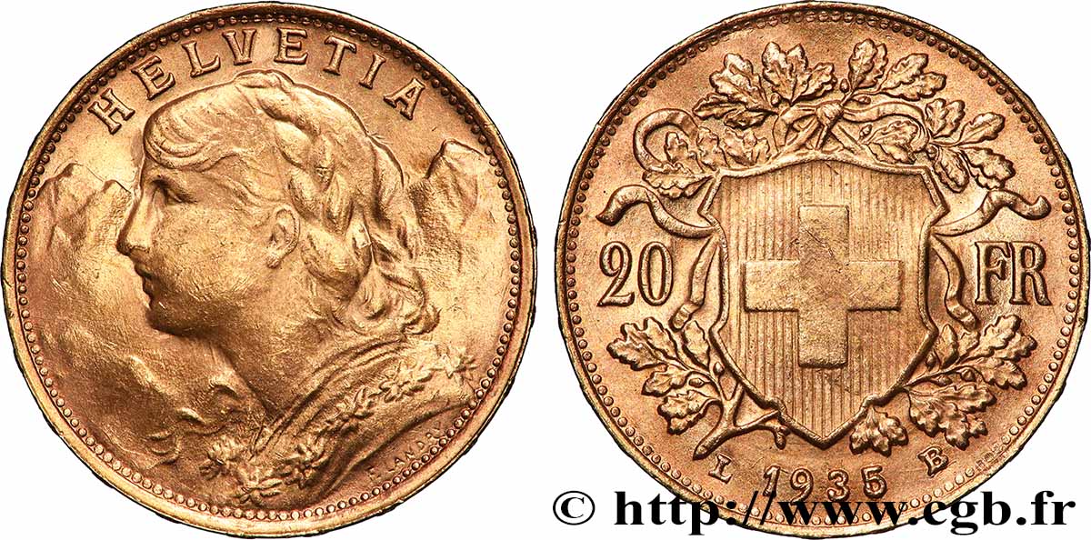 GOLD-, PALLADIUM- UND PLATIN-INVESTITIONEN 20 Francs Vreneli 1935 Berne VZ