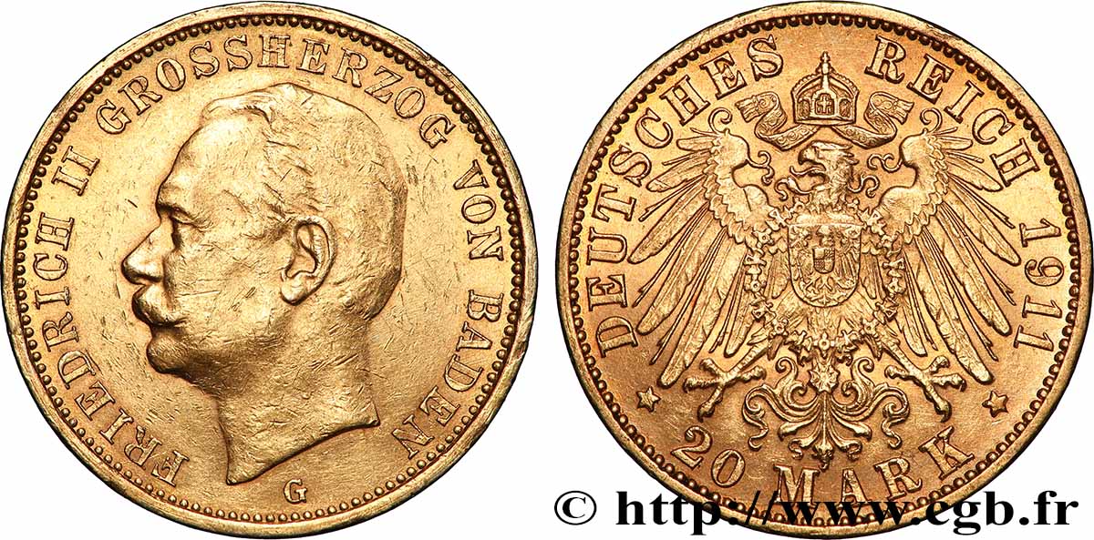 ORO, PALLADIO E PLATINO: INVESTIMENTI 20 Mark Frédéric II 1911 Karlsruhe BB/SPL