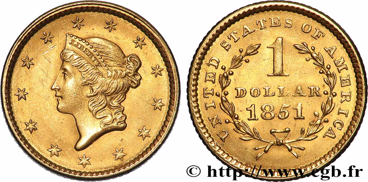 ÉTATS-UNIS D AMÉRIQUE 1 Dollar Or Liberty head 1er type 1851 Philadelphie TTB+