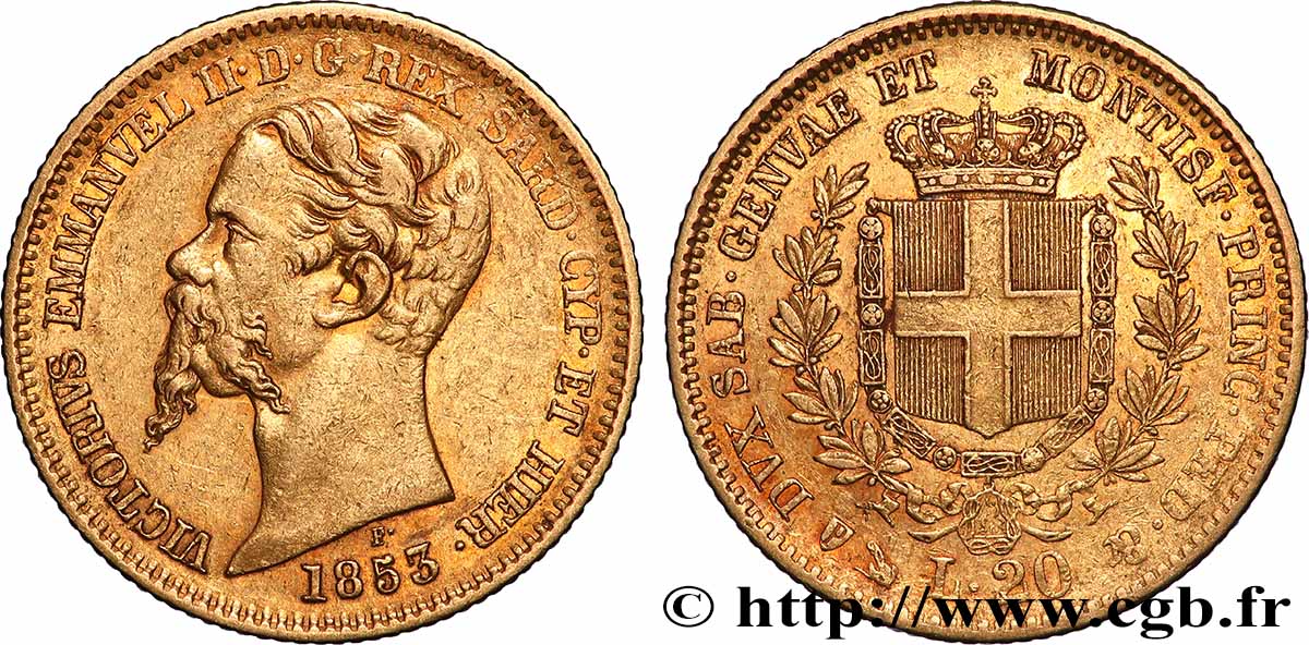ITALIE - ROYAUME DE SARDAIGNE - VICTOR-EMMANUEL II 20 Lire 1853 Gênes TTB+