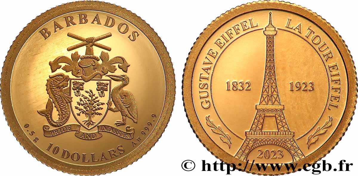 BARBADE 1 Dollar Proof 100e anniversaire de la mort de Gustave Eiffel 2023 FDC