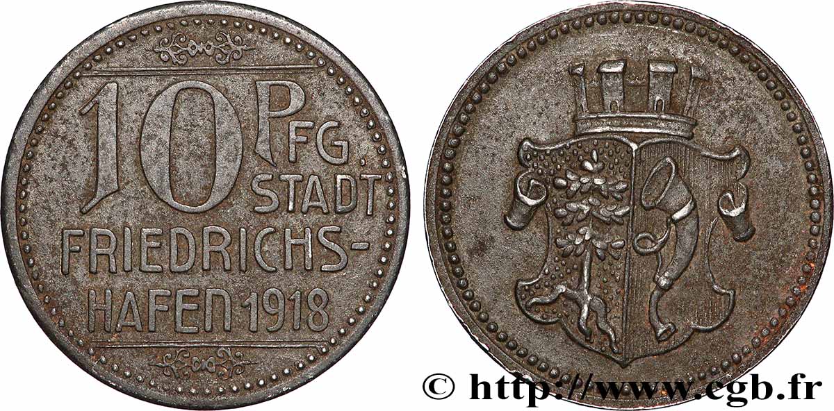 ALLEMAGNE - Notgeld 10 Pfennig ville de Friedrichshafen 1918 Stuttgart TTB