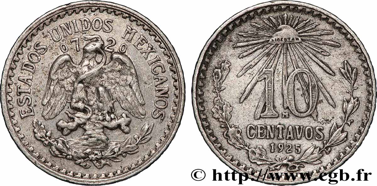 MEXIQUE 10 Centavos 1925 1925 Mexico TTB+