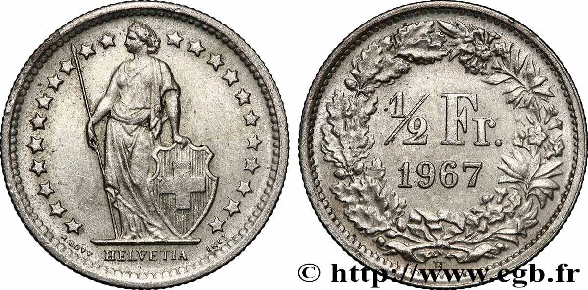 SUISSE 1/2 Franc Helvetia 1967 Berne - B SUP
